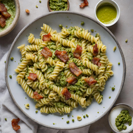 Pasta mit Speck und Pistazienpesto